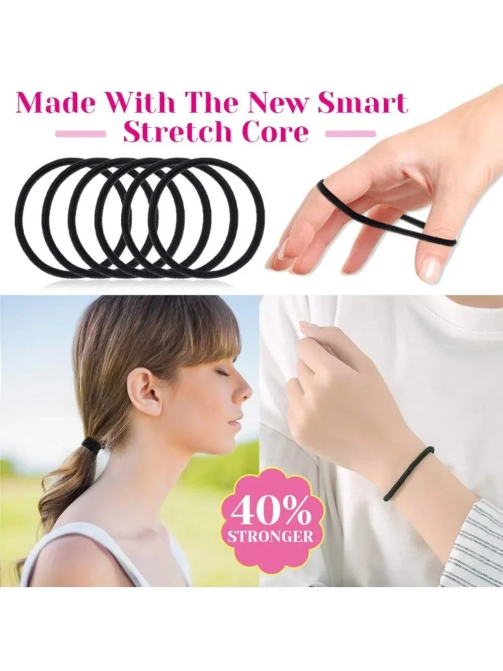 250 Pcs Black Hair Ties - Small Elastic Bands for Ponytails, Thick & Curly Hair